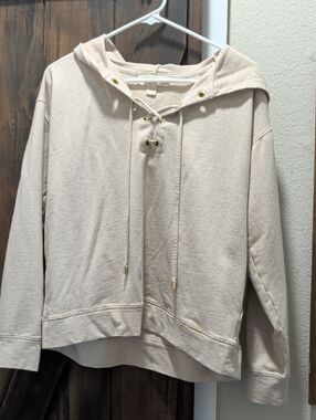 Michael Kors Cream Lace-Up Hooded Pullover